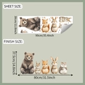 Detailed sheet size and finished display of watercolor forest animal wall stickers - 30x90cm (fun-d30)