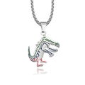 Hip hop dinosaur pendant necklace in silver finish with vibrant colorful stripe details - Style A With PL001 Necklace