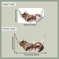 Detailed size chart showing cat on hammock wall sticker 60x35cm sheet and finish dimensions - 35x60cm