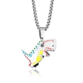 Cartoon colorful dinosaur pendant necklace with silver box chain in hip-hop style - Style B With PL001 Necklace
