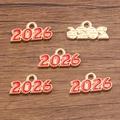 DIY 2026 red enamel year charms in KC gold alloy for jewelry making, 5 pieces - 2026 Red