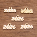 DIY jewelry charm 2026 year pendant in gold alloy with white enamel finish - 2026 White