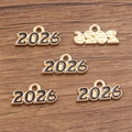 Pack of five 2026 number charms with black drip oil finish and gold plating for DIY crafts - Black (2026)