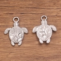 Silver stainless steel sea turtle charms with embossed ocean patterns for DIY jewelry - Sea Turtle / Silver