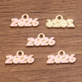 Pink enamel 2026 year charms in gold alloy finish for DIY jewelry and graduation gifts - 2026 Pink