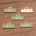 DIY jewelry charm pendant number 2026 in gold finish with green enamel fill - Green (2026)