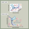 Sheet and finish size layout of watercolor mermaid tail and seashell wall stickers - 40x60cm (fun-e215)