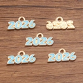 Sky blue 2026 year charm pendants with KC gold plating for DIY jewelry making - Blue (2026)