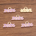 Golden alloy number 2026 pendant with purple enamel for DIY jewelry making - 2026 Purple