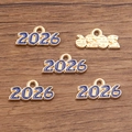 Golden alloy 2026 year charm pendants with blue enamel finish for DIY jewelry making - 2026 Dark Blue