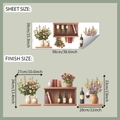 Detailed dimension chart for floral bookshelf wall decals with cm and inch measurements - 3D Shelf Floral Style (fun-L116)