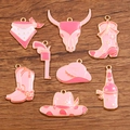 Pink western cowboy theme zinc alloy charms set including boots and hat with gold plating - Pink Set of 8