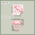 Stickers muraux nuages roses et gouttes d'eau avec dimensions de planche et de pose - Nuage Aquarelle Rose (fun-f476) / 29x29cm