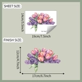 Detail view of purple tulip wall sticker showing layout dimensions and peel-off effect - 19*14cm