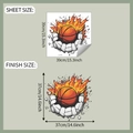 Detailansicht der flammenden Basketball-Wandtattoos mit Bogen- und Endmaßangaben - 39x39CM
