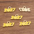 Golden 2027 year alloy charm with yellow enamel finish for DIY jewelry crafting - 2027 Yellow