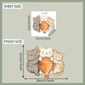 Detail of three cute cats holding fish wall decal showing sheet and finish size dimensions - 16x16cm (fun-f489)