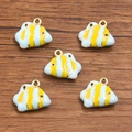Set de 5 colgantes de peces tropicales a rayas amarillas y azules para joyería artesanal - 1 Pieza / 14x16mm / Pez Azul Claro Amarillo