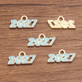 DIY jewelry charm set with light blue enamel and gold finish featuring 2027 year pendant - 2027 Blue