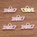 Golden 2027 year charm pendant with purple enamel inlay for DIY jewelry crafts - 2027 Purple