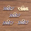 Blue enamel 2027 year charms with gold metal finish for DIY jewelry making - 2027 Dark Blue