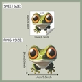 Detail view of cartoon frog car sticker showing sheet size and finish size dimensions - 16*16cm