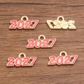 Pink and gold 2027 year charms made of enamel alloy for DIY jewelry making - 2027 Rose Red