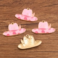 Pink enamel cowboy hat charms in KC gold alloy for DIY jewelry making accessories - Pink Hat
