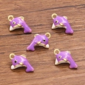 Five purple dolphin charms in KC gold alloy with enamel finish for DIY jewelry making - 1 Piece / 14x18mm / Purple Dolphin