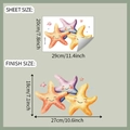 Detailed sheet and finish size dimensions for cute cartoon starfish bathroom stickers - 20x29cm (fun-m329)