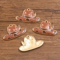 Brown enamel cowboy hat charms in golden alloy finish for DIY jewelry making - Coffee Hat