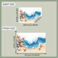 Dimensiones detalladas de la lámina y el acabado para el adhesivo de pared 3D mar azul y conchas - 20x29cm