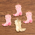 Pink cowboy boot enamel charms with gold plating for DIY personalized jewelry making - Pink Boots Star