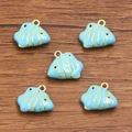 DIY tropical fish charms in light blue enamel with gold finish for handmade jewelry - 1 Piece / 14x16mm / Blue Fish