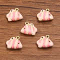 DIY jewelry charm accessory featuring five pink enamel fish pendants with golden edging - 1 Piece / 14x16mm / Rose Pink Fish