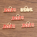 Red enamel 2028 year charms with KC gold alloy plating for DIY jewelry making - 2028 Red
