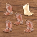 Brown enamel cowboy boot pendants with gold-plated metal accents for DIY jewelry making - Coffee Boot Shape
