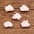 Five pieces of pink and cream DIY tropical fish charms with gold plating and enamel finish - 1 Piece / 14x16mm / Pink White Fish