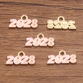 Pink enamel 2028 number charm with KC gold plating for DIY jewelry making - 2028 White