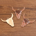 DIY charm pendants in western bull skull design with brown enamel and gold plating - Coffee Bull Head