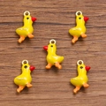 Five yellow rubber duck charms with gold finish and colorful oil drip details for DIY crafts - 1 Piece / 10x16mm / Deep Yellow Bird