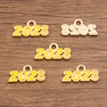 DIY jewelry charm pendant with number 2028 in yellow enamel and gold finish - 2028 Yellow