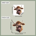 Detailed size chart showing 29x29cm sheet and 27x27cm finish size for cow toilet sticker - 29*29CM (fun-m332)