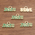 2028 year number charms for jewelry making in green enamel and KC gold finish - 2028 Green