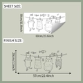 Detail of DIY cat clothesline wall sticker showing sheet size and finish layout - 30x60cm