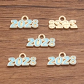 DIY KC gold alloy 2028 year pendant with light blue enamel finish for jewelry making - 2028 Blue