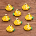 DIY gold alloy fish charm pendant with yellow enamel finish and green tail for jewelry - 1 Piece / 13x14mm / Yellow Fish