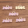 Golden alloy 2028 year pendant with lavender enamel finish for DIY jewelry crafting - 2028 Purple