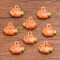 DIY enamel fish charms with orange and green spray paint for jewelry making - 1 Piece / 13x14mm / Orange Fish