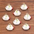 DIY colorful fish charms with red tail and gold ring for jewelry making set of 8 pieces - 1 Piece / 13x14mm / White Fish